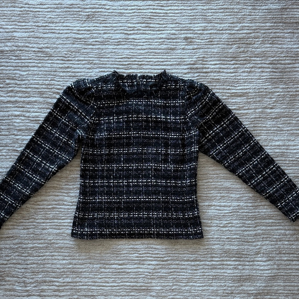 Ann Taylor Black and White Textured Knit Top